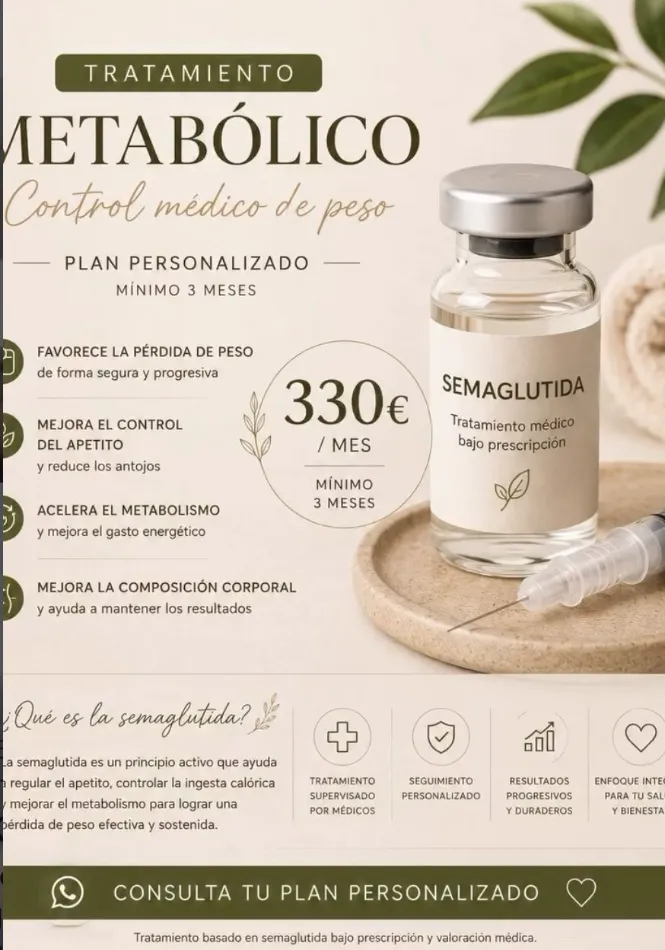En Lucía García Belleza y Salud ofrecemos un tratamiento metabólico personalizado orientado al control médico de peso, pensado para personas que desean perder peso de forma segura